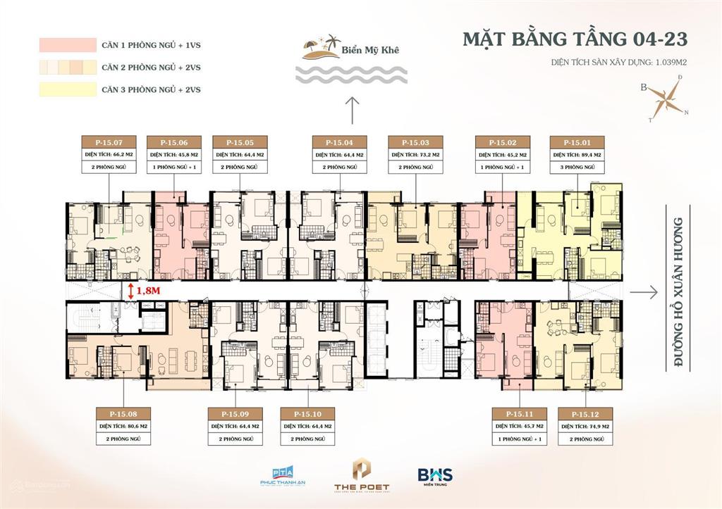 Căn 1pn + giá tốt the poet residence  đà nẵng. tỷ suất cho thuê tương đương 6%/năm.  0934 035 ***