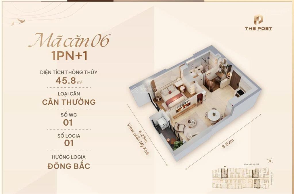 Căn 1pn + giá tốt the poet residence  đà nẵng. tỷ suất cho thuê tương đương 6%/năm.  0934 035 ***