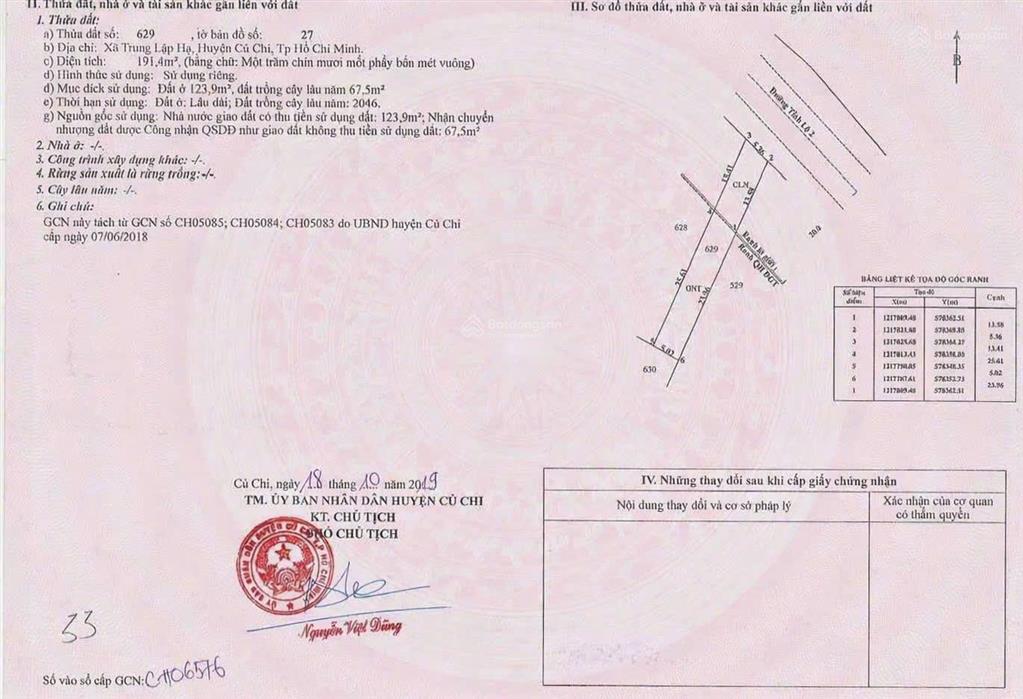 Bán đất đường đặng thị tô, xã trung lập hạ, giá 950tr, shr, diện tích 191m2 (ngang 5m)