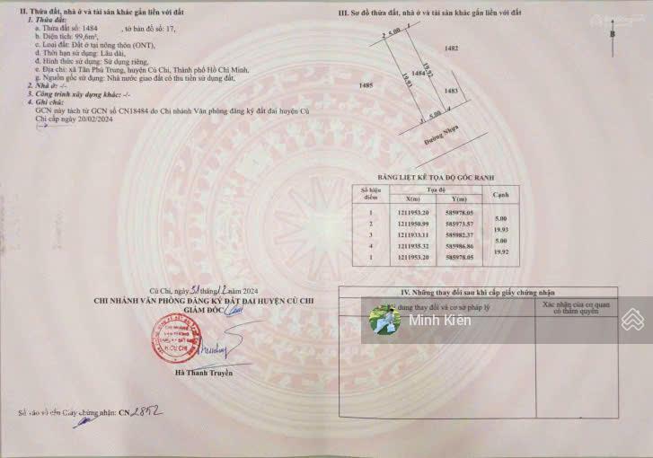 Chủ cần tiền đóng ngân hàng nên bán lô đất đ trần thị cẩm xã tân phú trung ,100m2, giá 910tr , shr