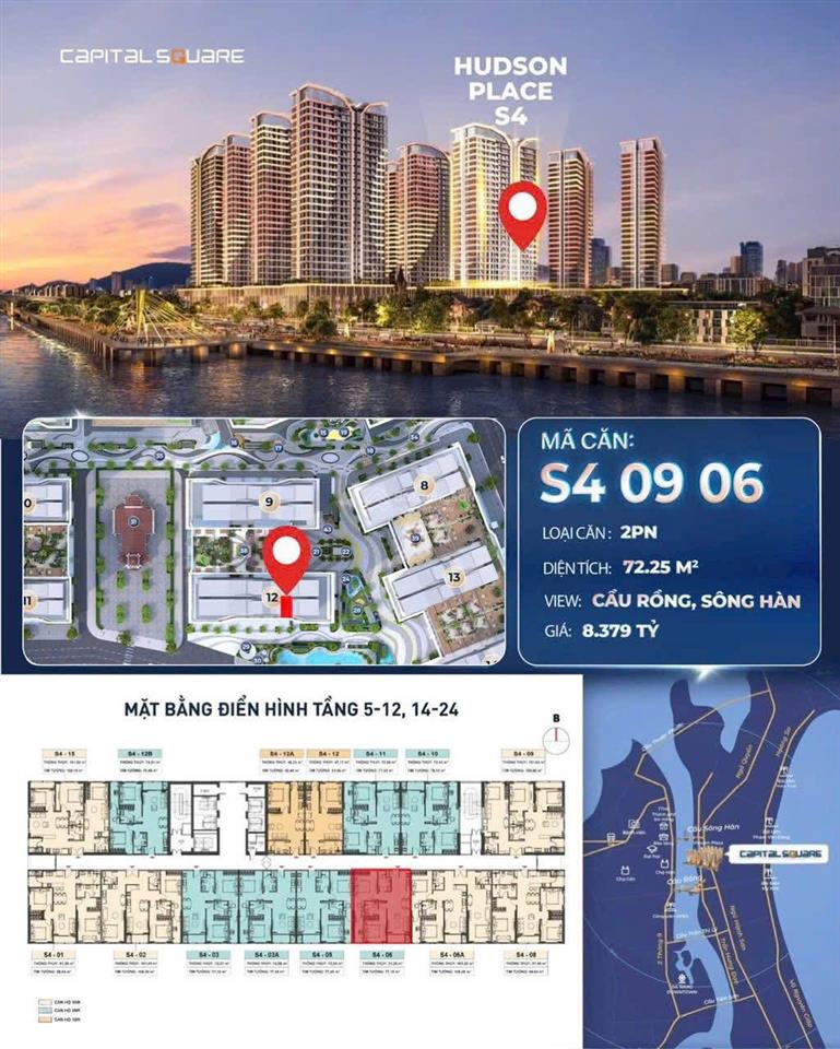 Căn 2pn view sông hàn  cầu rồng toà s4 hudson place capital square đà nẵng s4  06 72.25m²