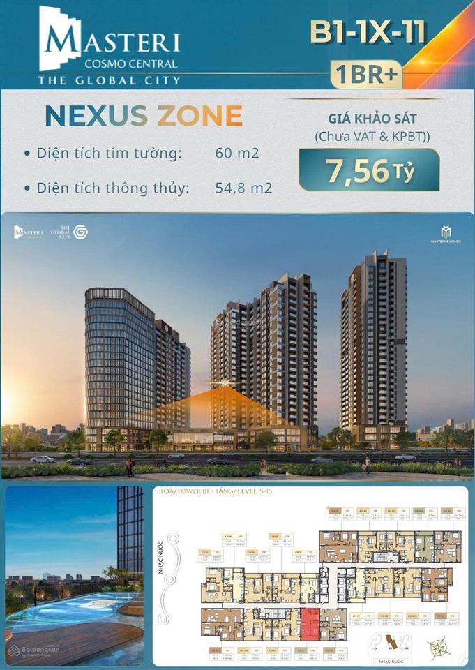 Masteri cosmo central  căn hộ 1pn + dt 60m2  căn đặc biệt số lượng rất ít ck đến 13%
