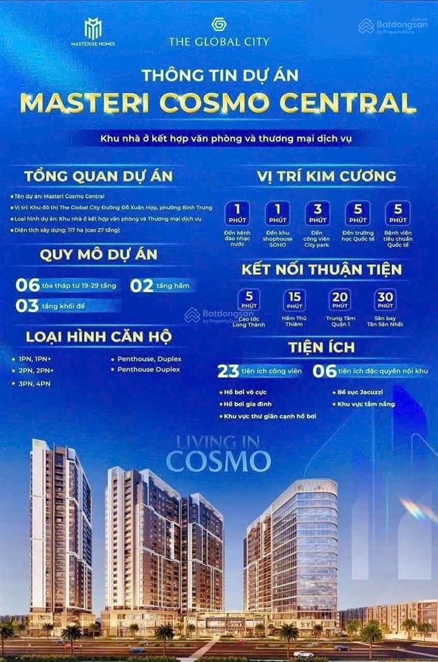 Masteri cosmo central  căn 1pn 6,450ty giỏ hàng độc quyền giá tốt ưu đãi 16,5%