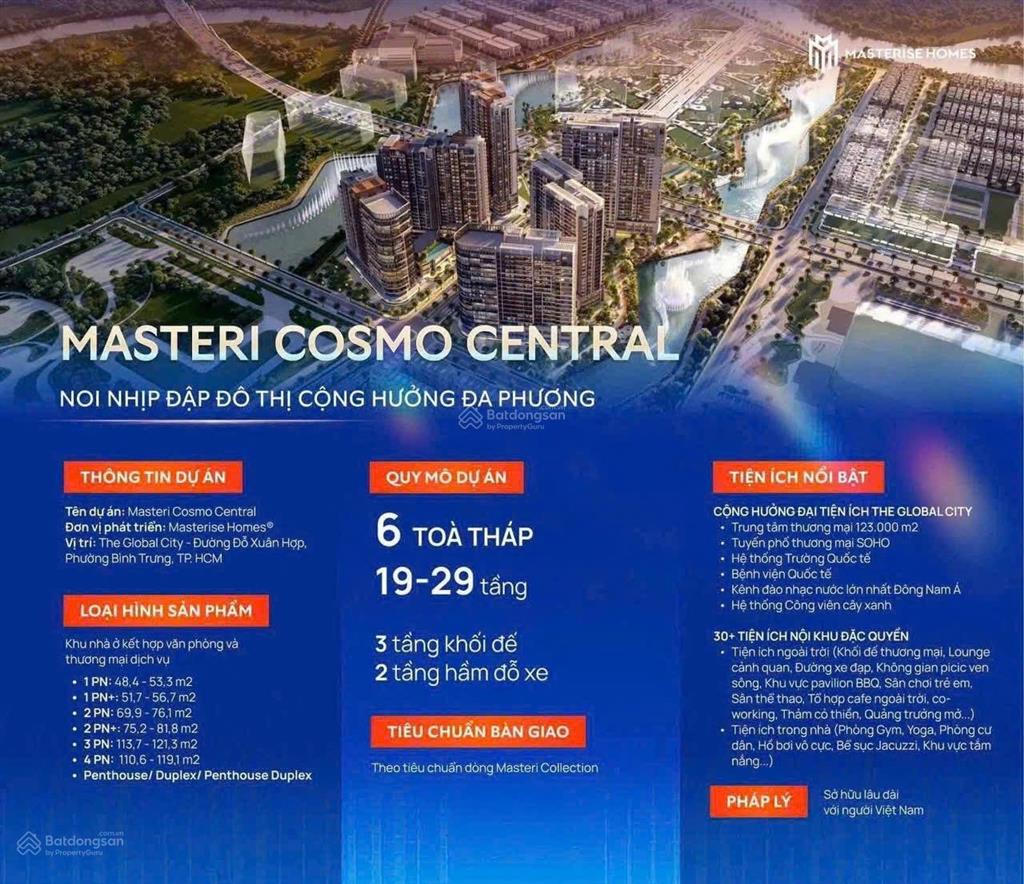The global city  masteri cosmo central căn 1pn+ 60m² ưu đãi 13% thanh toán sớm