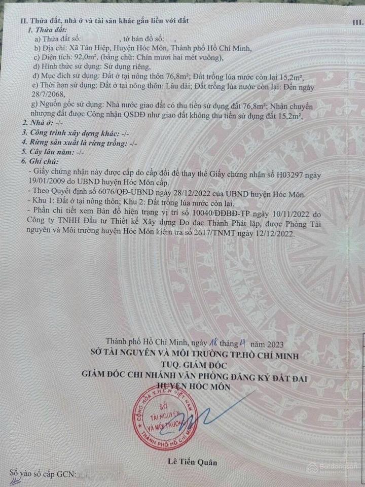 Bán nhanh đất đỗ văn dậy hóc môn 92m2 giá 1 tỷ 350 gần chợ hóc môn và coopmart. sổ hồng riêng