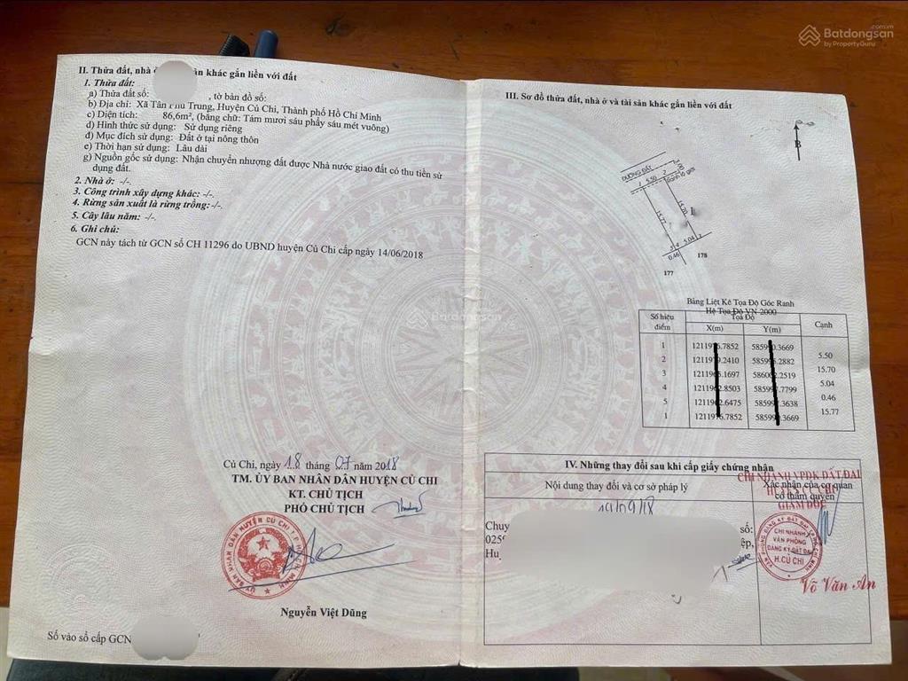 Bán gấp lô 86m2 giá 850tr đường cây da, tân phú trung, gần khu dân cư tân phú trung, sổ hồng riêng