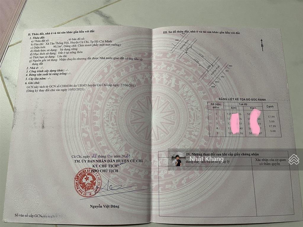 Bán gấp 90m2 đất giá 900tr phố trần tử bình tân thông hội củ chi. gần chợ việt kiều, sổ hồng riêng.