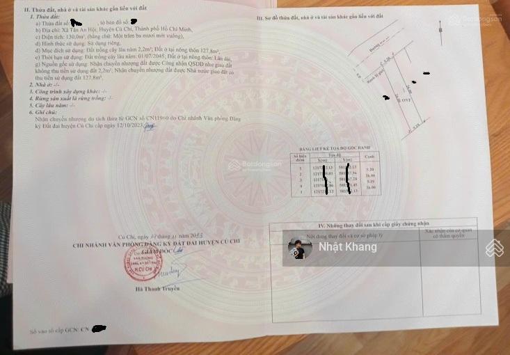 Chủ ngợp cần bán nhanh 130m2 đất ở tân an hội đường phạm thị thàng củ chi giá 1tỷ3, sổ hồng riêng.
