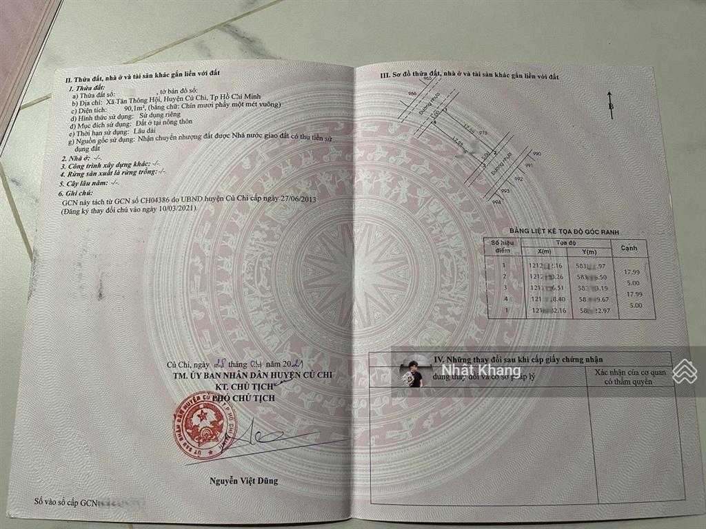 Bán gấp lô đất 2 mặt tiền 90m2 tân thông hội đường trần văn chẩm củ chi, giá 1,7tỷ, sổ hồng riêng