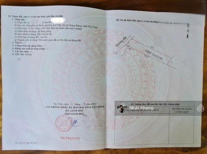 An cư với lô đất 135m2 giá 700tr đ. đặng văn trước trảng bàng tây ninh thuộc khu phố an bình. shr