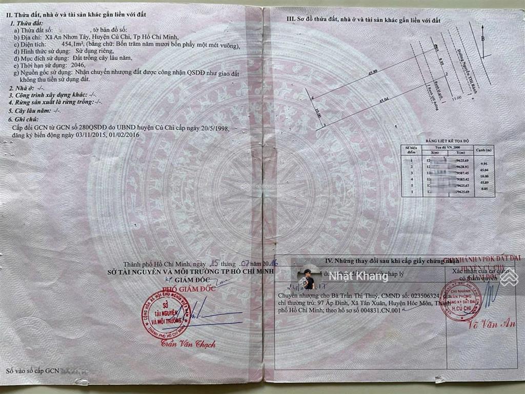 Đất vườn mặt tiền nguyễn thị rành 454m2, giáp trung lập thượng, củ chi shr, giá 1,5tỷ