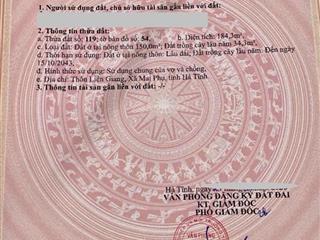 Bán đất thổ cư tại thôn liên giang, 1,2 tỷ, 184,3 m2, pháp lý đầy đủ