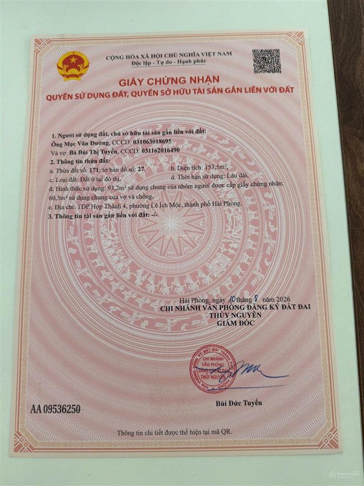 Bán lô đất f0 hợp thành (p. lê ích mộc)