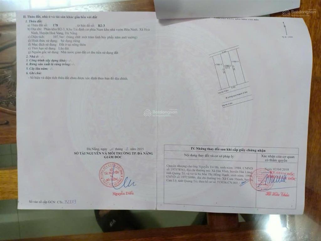 Chính chủ cần bán đất khu tđc nhà vườn hòa ninh, hòa vang 107,5 m2