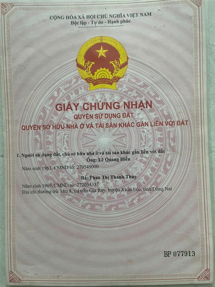 Đất liền kề khu công nghiệp xuân lộc. trục đường nguyễn thị minh khai.