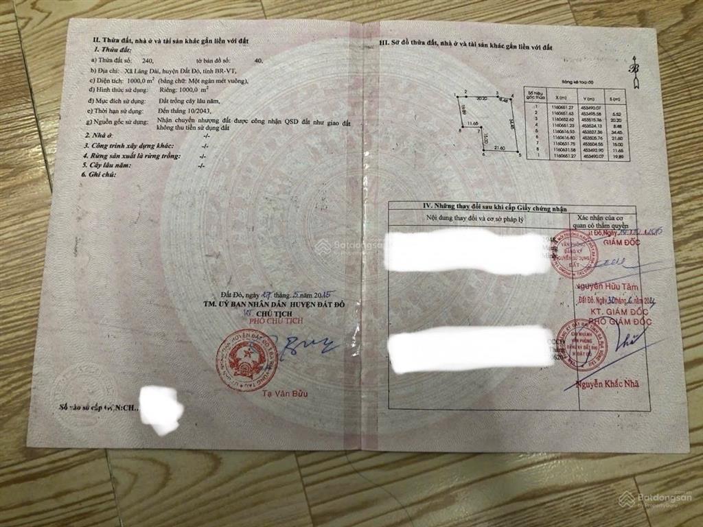 Chính chủ cần bán đất xã láng dài, đất đỏ, bà rịa  vũng tàu, 1,3 triệu/m2 (1000m²)
