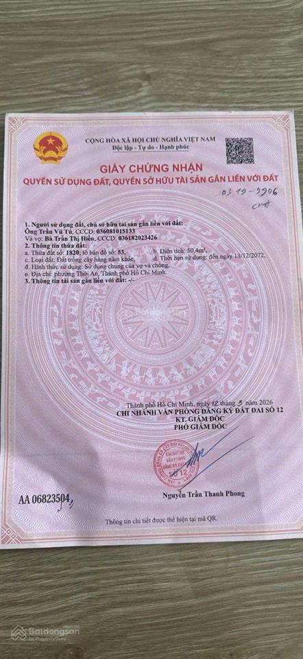 Bán đất thạnh xuân 52, phường thới an, quận 12, hồ chí minh, giá 2,68 tỷ, diện tích 50,04 m2