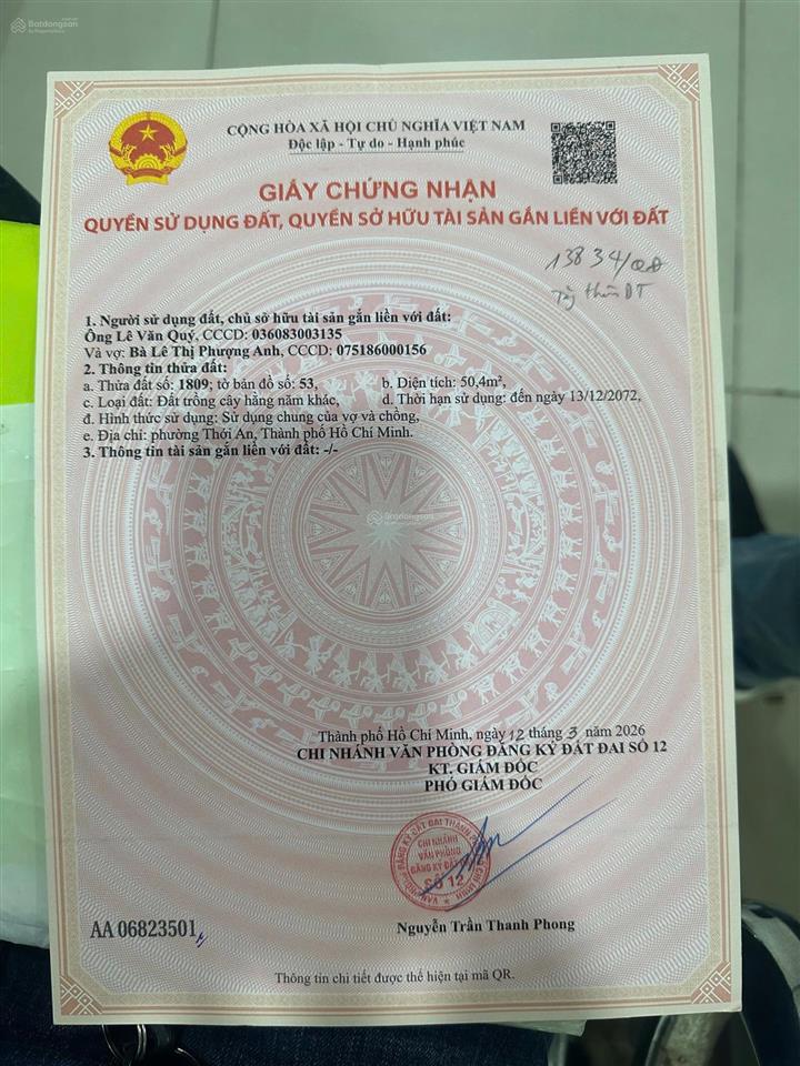 Bán đất thạnh xuân 52, phường thới an, quận 12, hồ chí minh, giá 2,68 tỷ, diện tích 50,04 m2