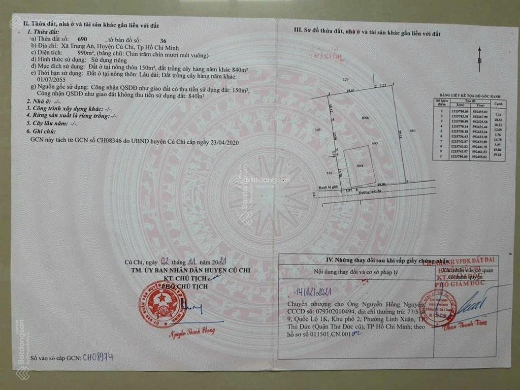 Bán đất tại đường tỉnh lộ 8, trung an, huyện củ chi, 6,6 tỷ, 990 m2 giá cực chất
