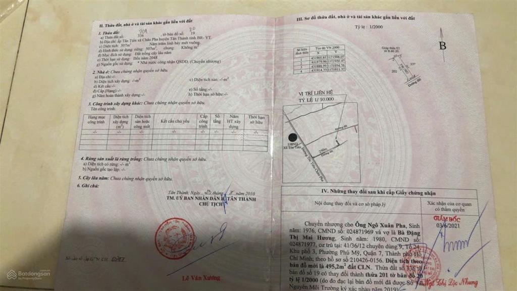 Bán đất tại đối diện ủy ban tóc tiên, 2tỷ050tr, 495 m2, giá tốt