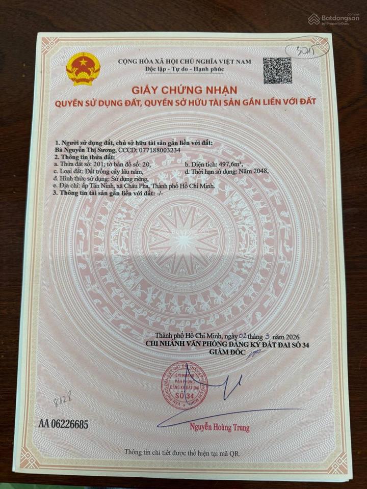 Hot. bán gấp đất tại châu pha  tóc tiên, 2,03 tỷ, 497,6 m2, giá tốt còn thương lượng thiện chí.