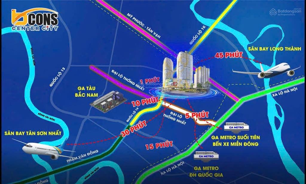 Hàng hiếm suất nội bộ bcons center city giá f0 căn 2pn cạnh ga metro liền kề làng đại học thủ đức