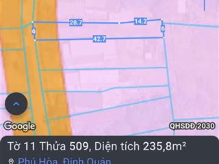 Bán đất đẹp xuất sắc, full thổ cư tại đường nhựa, đối diện ub phú hòa, 710 triệu, 235.8 m2