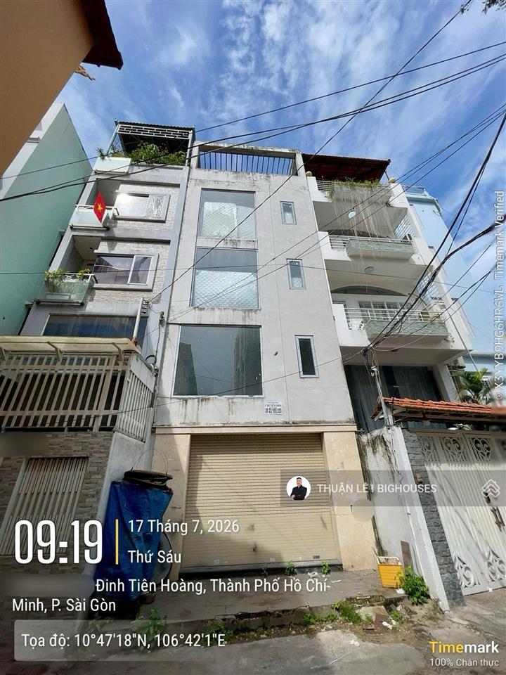 Mặt tiền 5m, nở hậu 8,5m, dtcn 72,1m2 hxh gần mt đinh tiên hoàng, sài gòn, tp.hcm. 4 tầng/10pn lớn