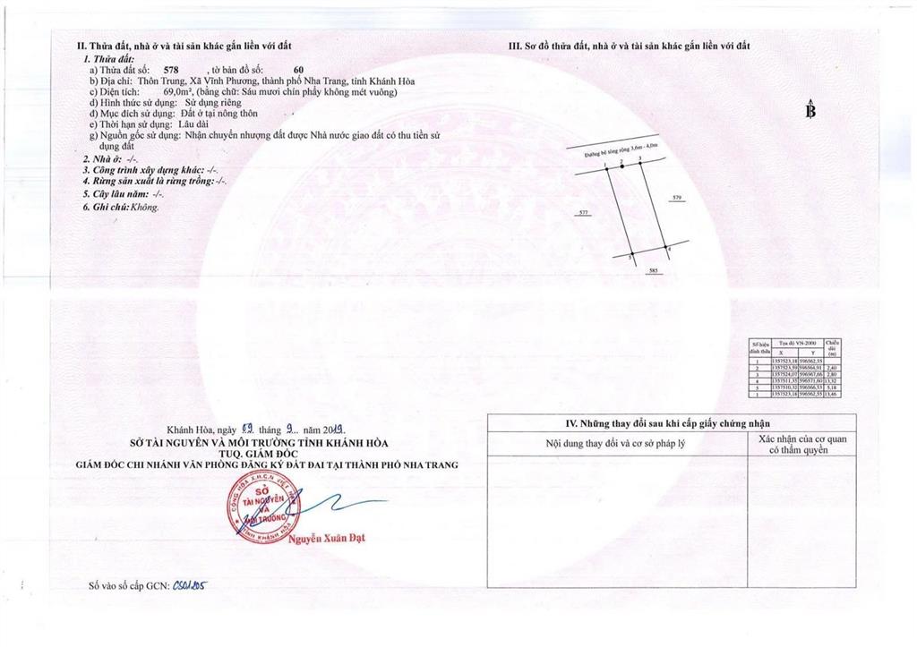 Bán lô đất thôn trung, vĩnh phương, nha trang dt 69m2,  chính chủ 0966 235 ***