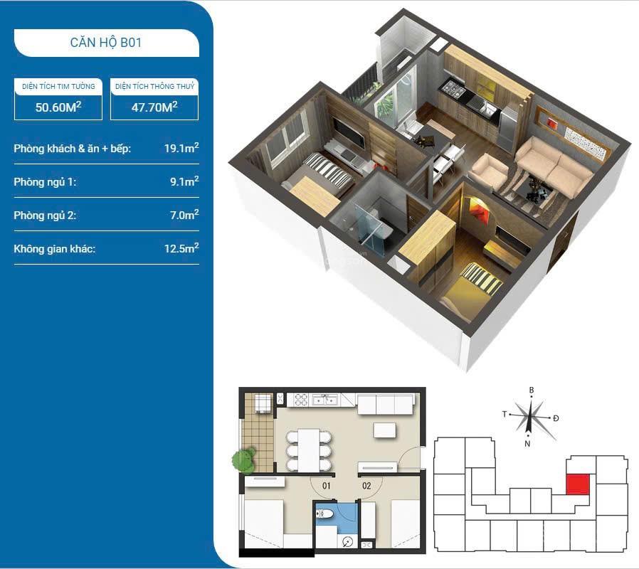 Bán căn hộ 2pn tầng trung, hướng mát, full nội thất. e chính chủ