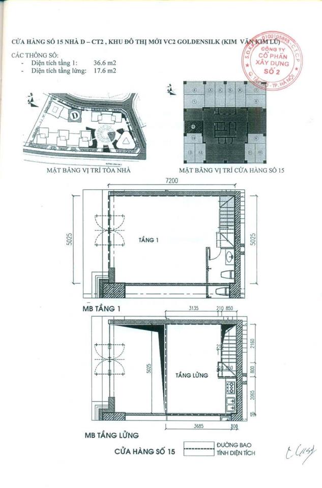 Bán ki  ot số 14 + 15 nhà d, ct2 kim văn kim lũ  vị trí đẹp tiềm năng khai thác cao