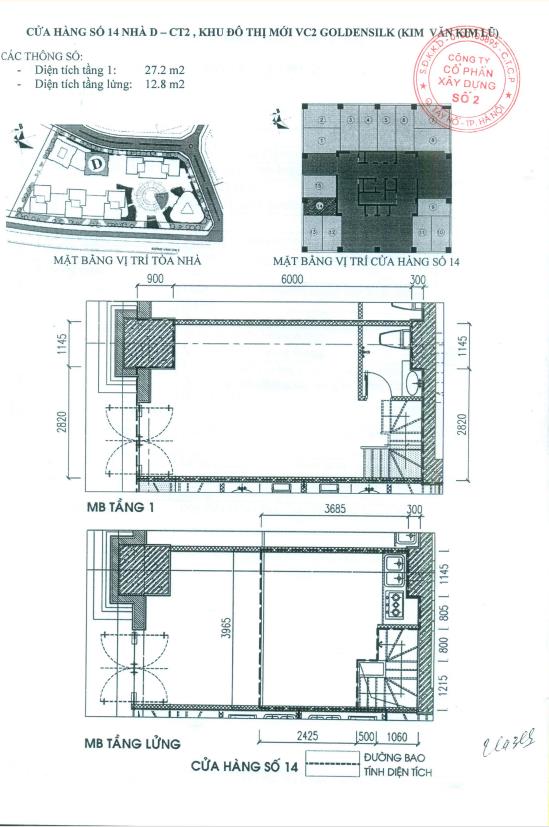 Bán ki  ot số 14 + 15 nhà d, ct2 kim văn kim lũ  vị trí đẹp tiềm năng khai thác cao