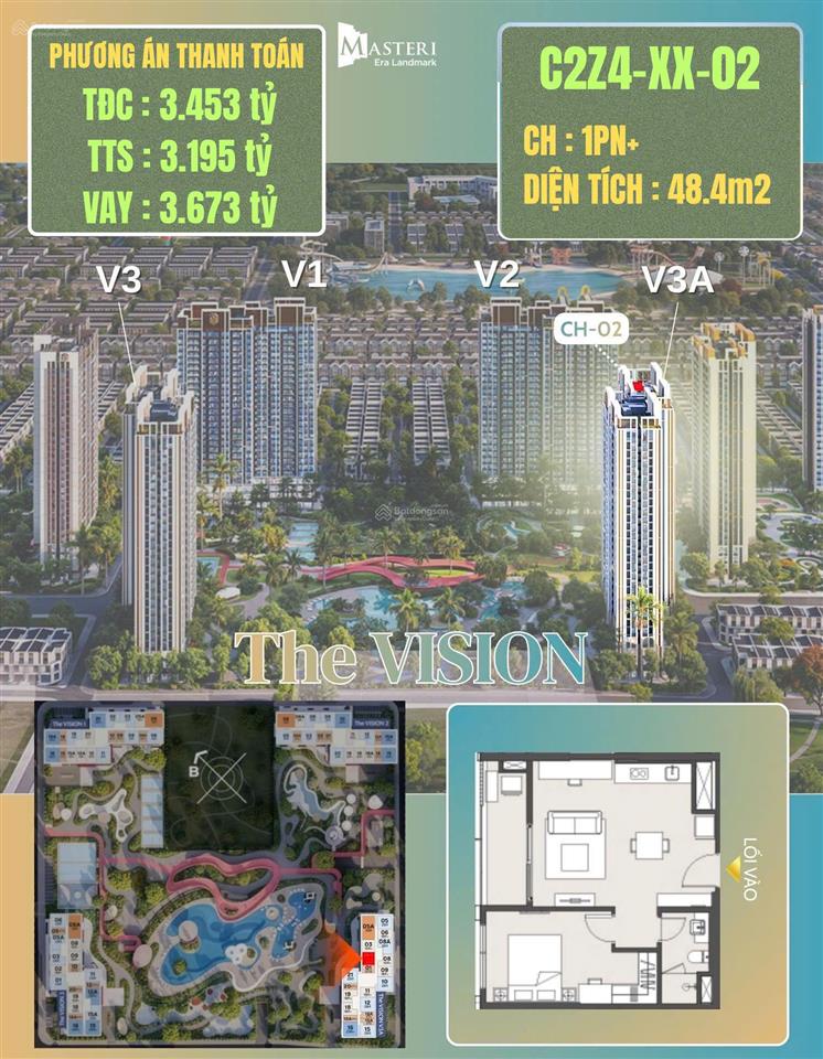 Cắt lỗ căn 1pn + view bể bơi masteri era landmark chỉ còn 2.8** tỷ