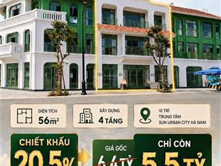5.5 tỷ  liền kề c19xx sun urban city chiết khấu 21%, vị trí tâm điểm. mua ngay!