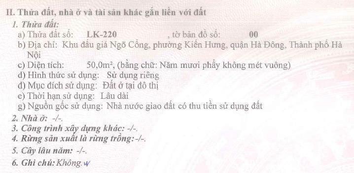 Chính chủ bán đất phân lô, đấu giá khu ngõ cổng, đa sỹ, kiến hưng, hà đông
