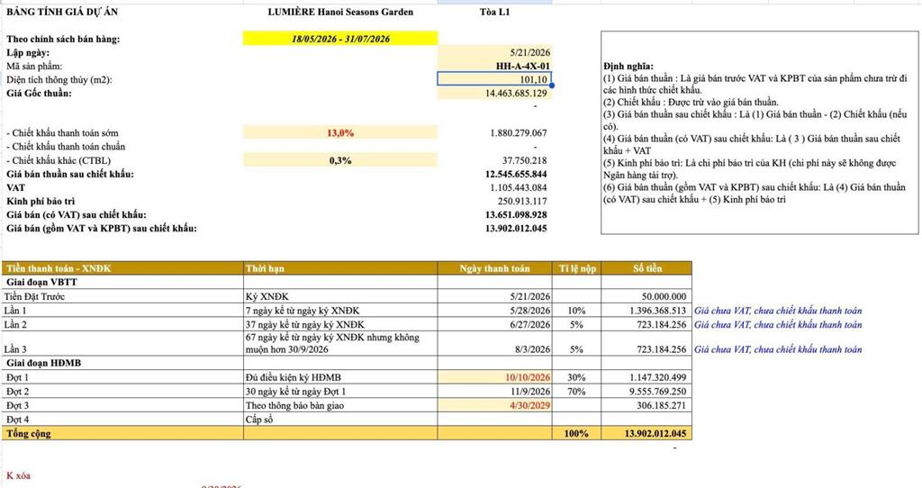 Duy nhất căn 3n  cao xà lá giá 137tr/m2  view thoáng