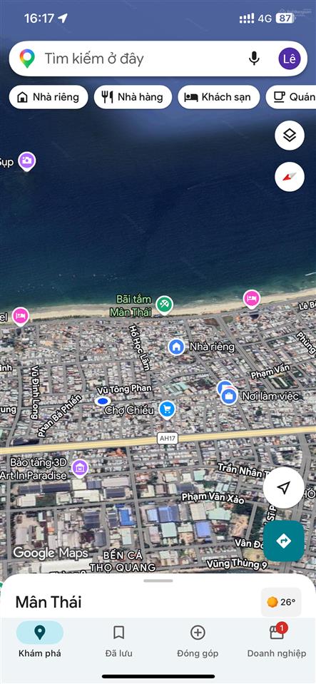 Đất lê tấn trung cách biển mân thái 1 phút đi bộ