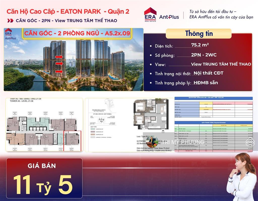Eaton park  căn góc 2pn  chỉ 4 tỷ 117 triệu, công chứng, sang tên ngay + tháp a5 view rạch chiếc
