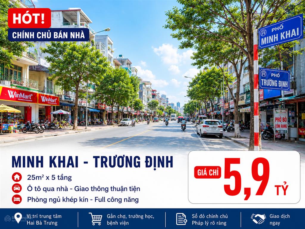 Hiếm! chính chủ bán nhà minh khai  trương định 25m  5 tầng  ô tô chạy qua cửa nhà  giá 5tỷ9