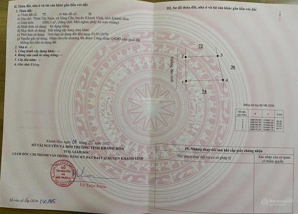 Bán đất gần bờ sông cầu, tại thôn tây nam, xã sông cầu, khánh vĩnh