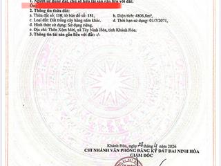 Cần bán lô đất thôn xóm mới, xã tây ninh hòa (ninh tây) dt 4.806 m²