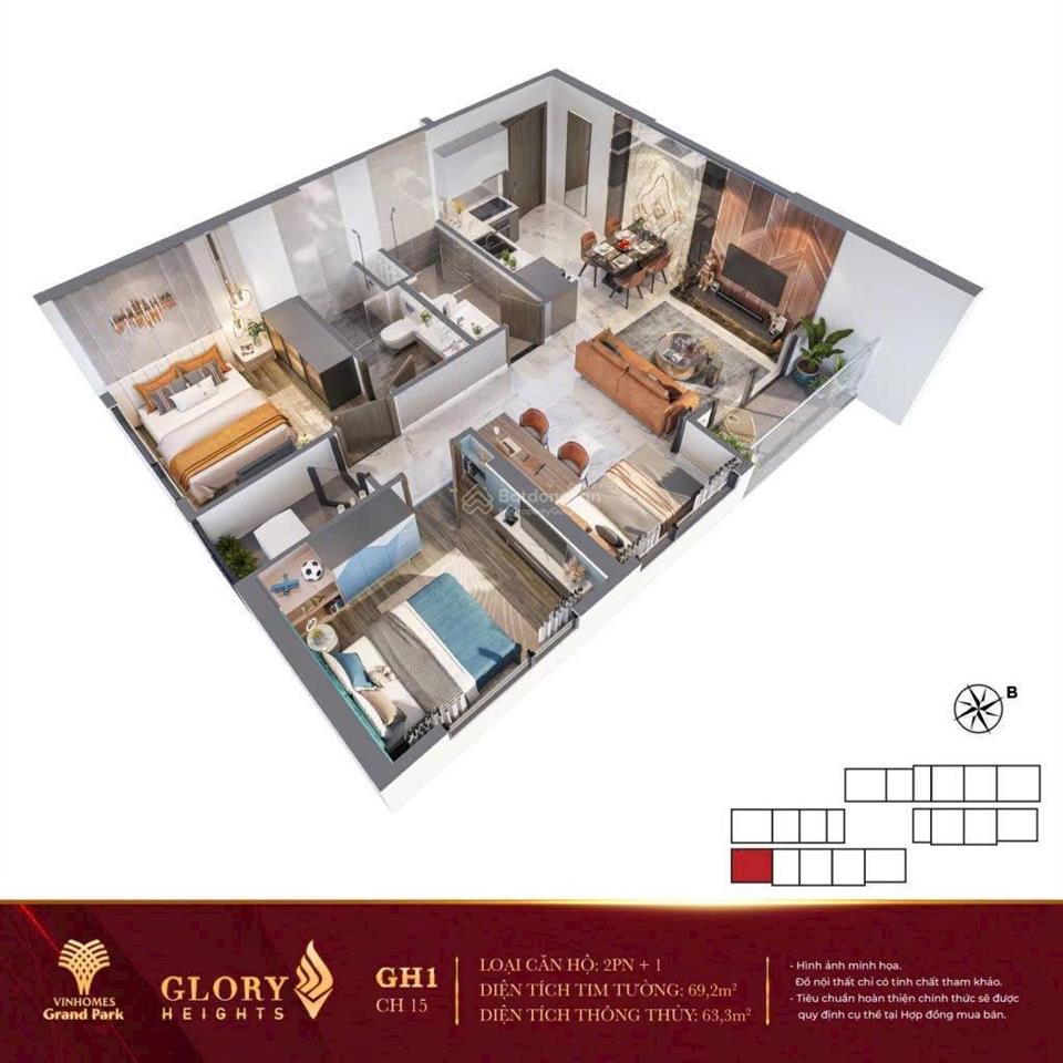 Quỹ căn hiếm 2pn+ ~69.2m glory heights view hồ bơi malibu cực đẹp tại vinhomes grand park