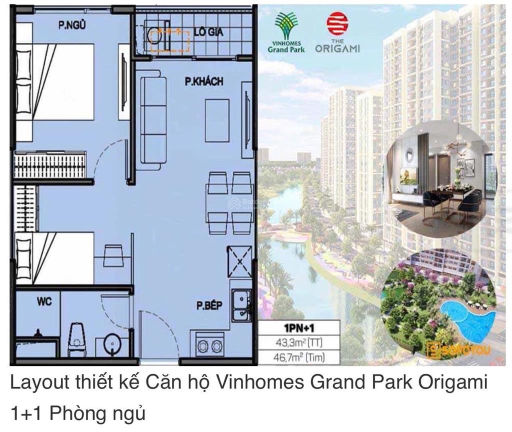 Chính chủ bán căn 1pn+ 47m² toà s10 view đẹp tại origami  vinhomes grand park, quận 9