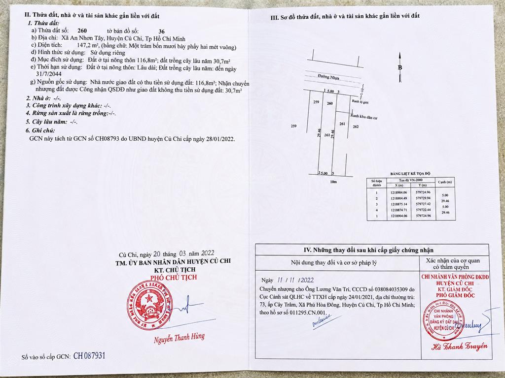 Chính chủ hạ lỗ chỉ 900 triệu đất full thổ cư 147m, đường nhựa, dân cư đông, an nhơn tây củ chi