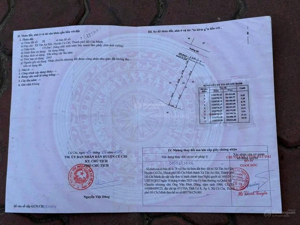 Chủ đi mỹ ! bán đất 175,9m2 full thổ cư , shr , x. tân an hội , củ chi . giá 1,85 tỷ