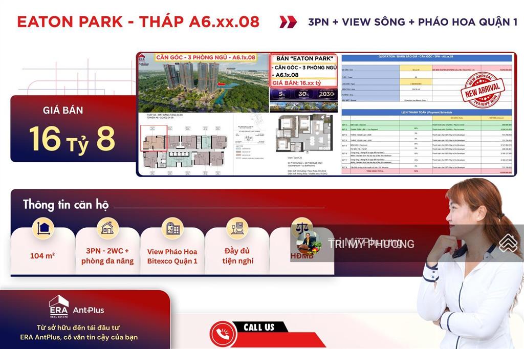 Eaton park  bán căn 3pn chỉ cần 5 tỷ 5, công chứng, sang tên ngay  tháp a6.1x.08, view pháo hoa