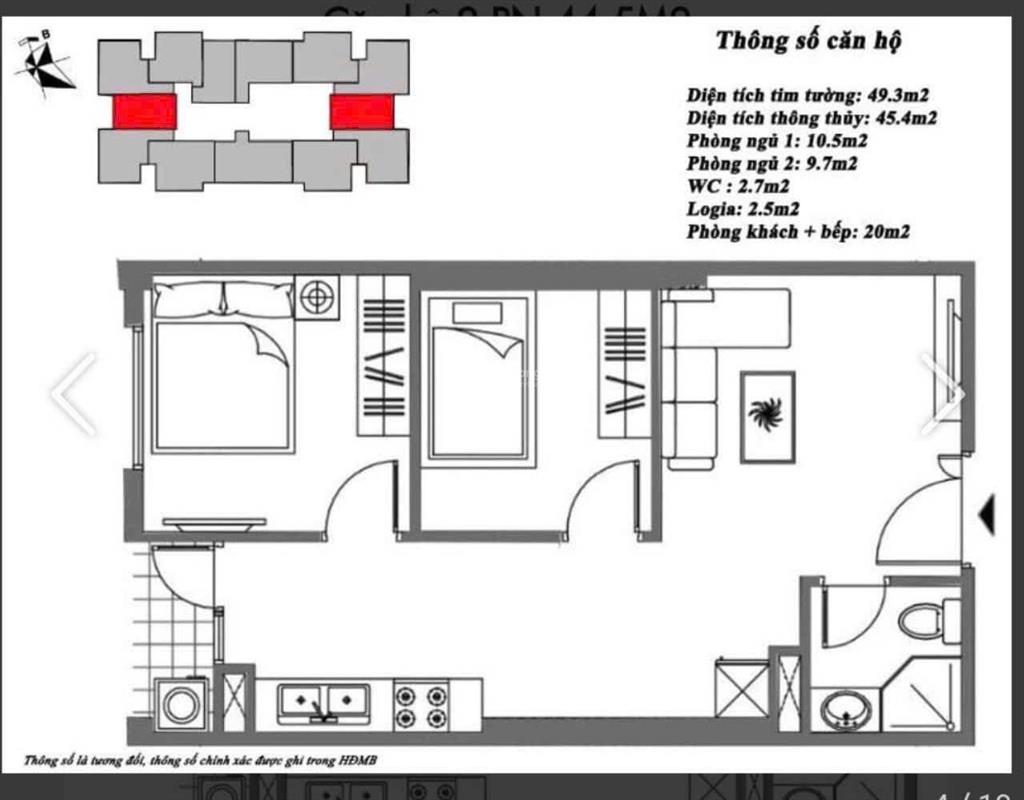 Bán căn hộ 45.4m2 2n1vs đầy đủ nội thất