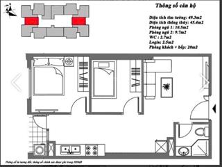 Bán căn hộ 45.4m2 2n1vs đầy đủ nội thất