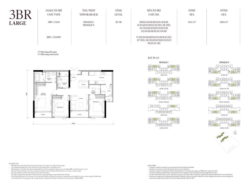 3 ngủ đông nam layout đẹp nhất dự án 101,5m2, tầng trung, phân khu khép kín an ninh 4 lớp