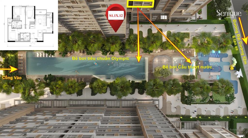 Giá tốt căn 3 ngủ đông nam the senique hà nội view bể bơi olympic, tầng trung chỉ 5,8 tỷ bao phí.